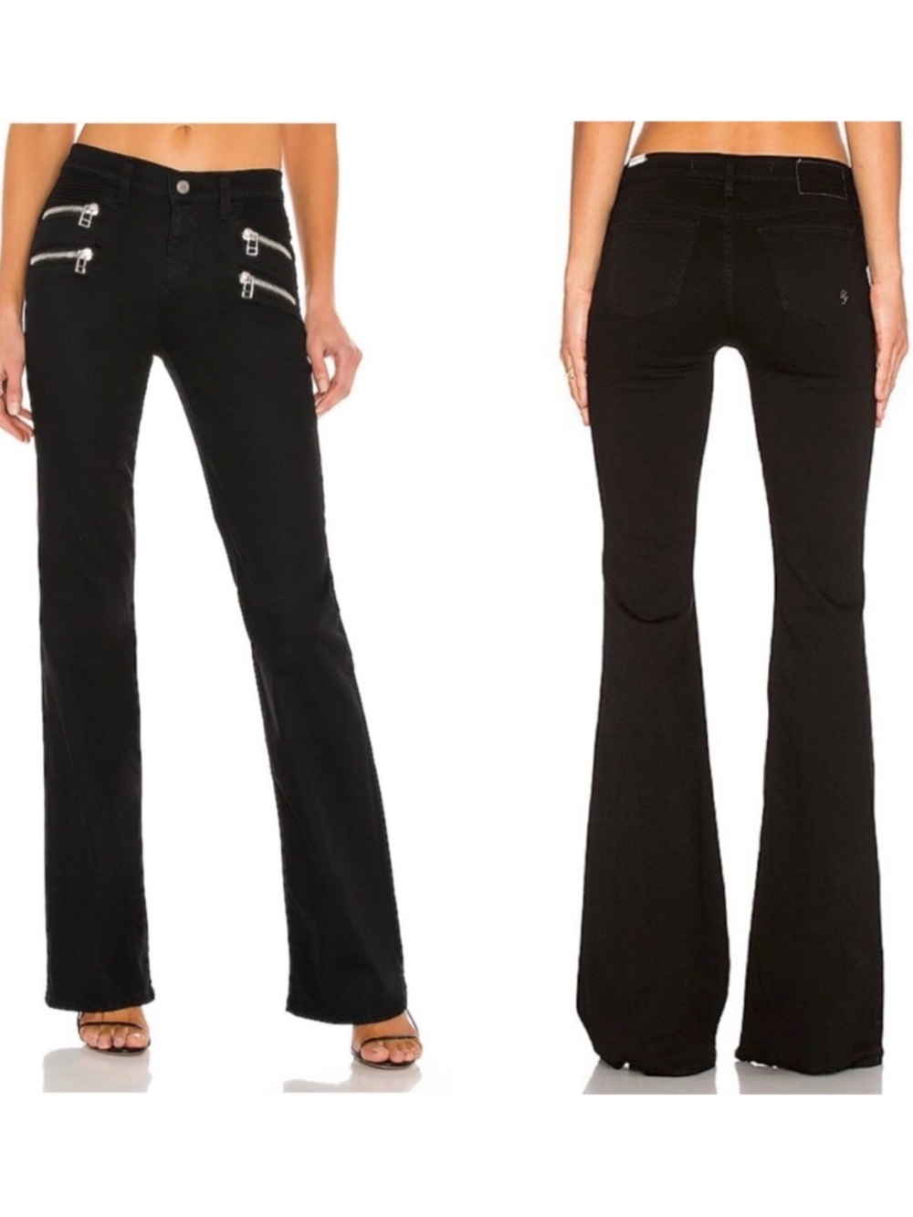 Lovers + Friends Bailey Flare Moto Jeans Black Zippers Grunge Y2K Low rise 25